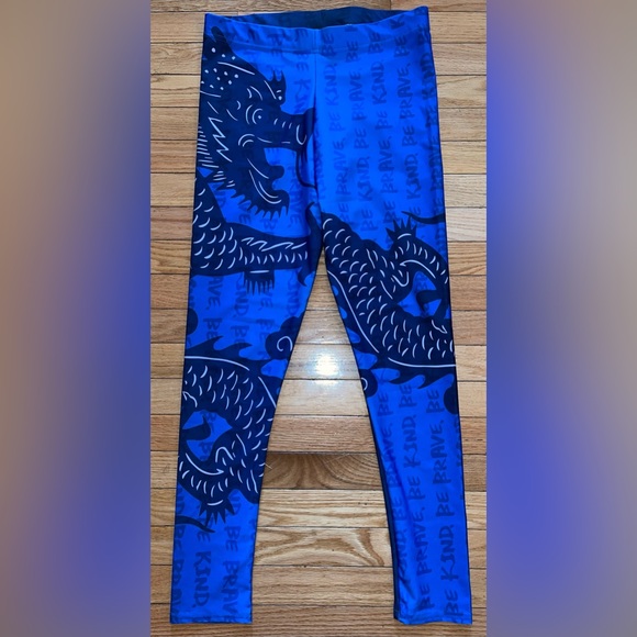 Punk Robb Abstract Art Asian Chinese Dragons BE KIND Leggings Pants L - Picture 1 of 6